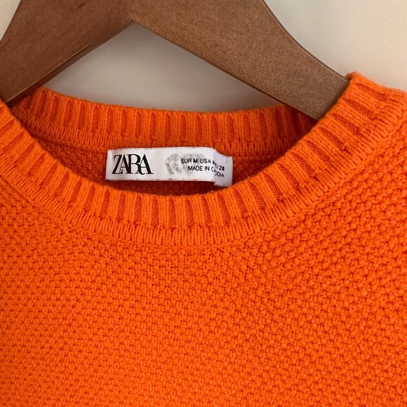 Zara Textured Short Sleeve Sweater Tangerine Orange Retro women’s orange top - Picture 2 of 9